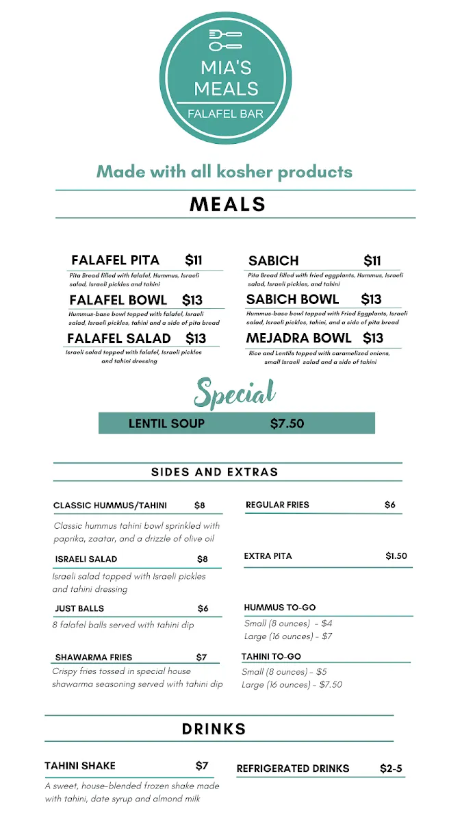 Mia's Meals - Falafel Bar - Kosher Vegan — photo 2